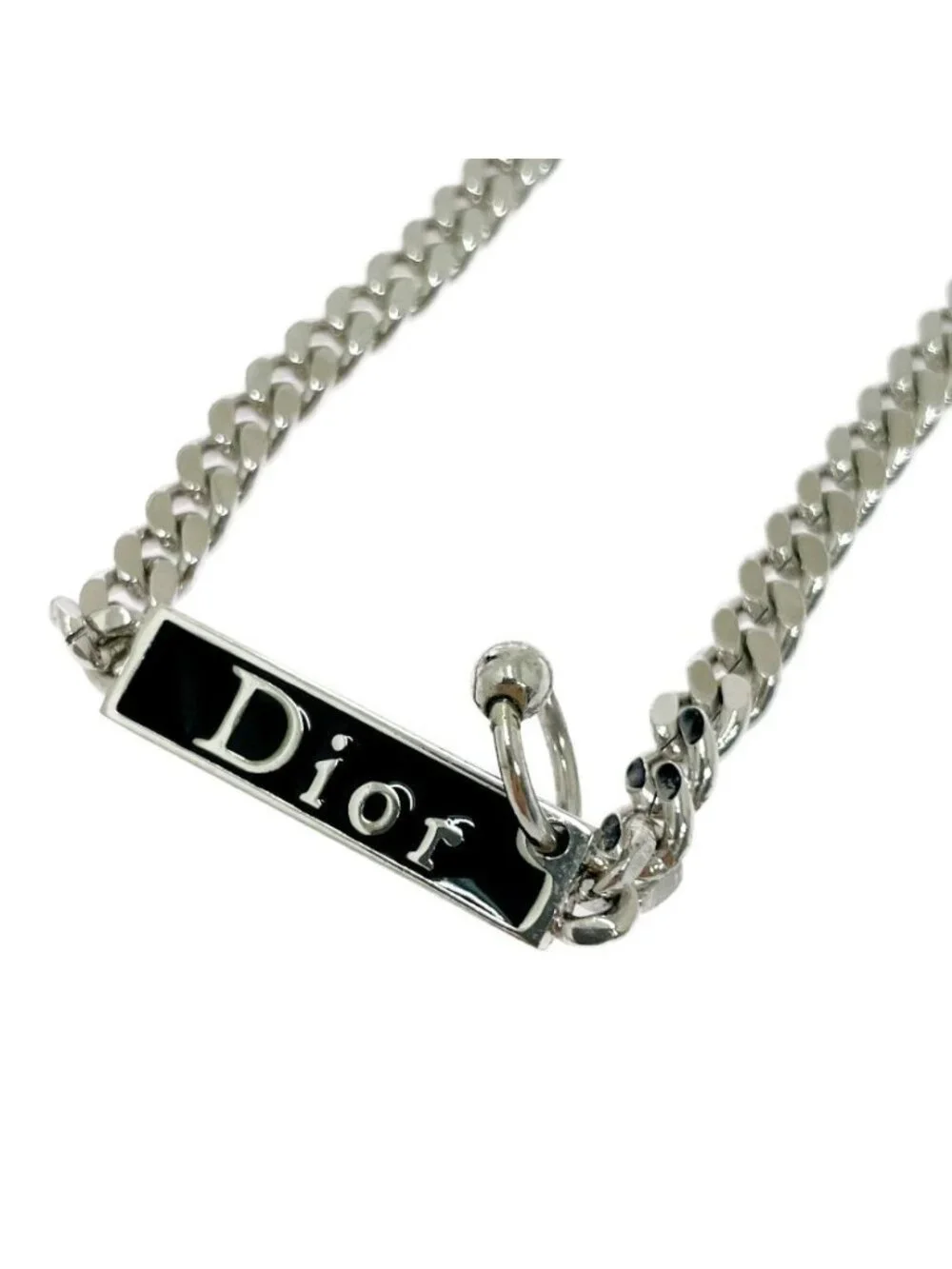Dior Brass Logo Plate Body Earrings Motif Necklace Silver